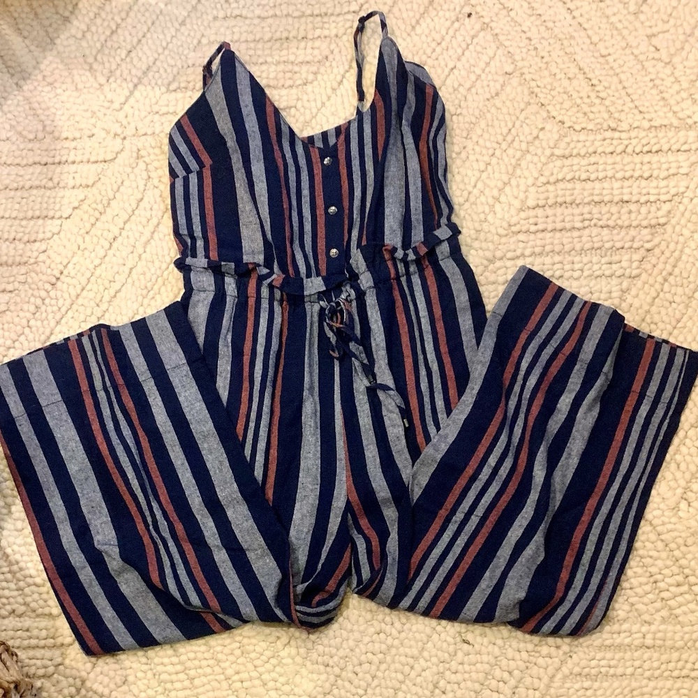 Splendid Linen Navy and Red Striped Jumpsuit